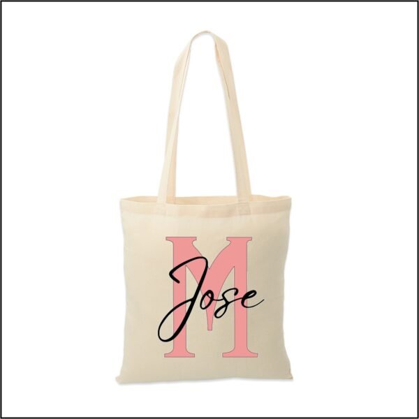 Tote bag 100% algodón 140 grs. "tu nombre + Inicial" color beige - Imagen 2