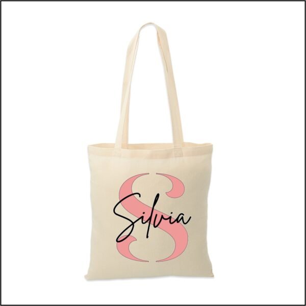 Tote bag 100% algodón 140 grs. "tu nombre + Inicial" color beige