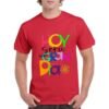 Camiseta de algodón de color rojo personalizada con una frase motivacional HOY SERA UN GRAN DIA en colores variados y muy vivos