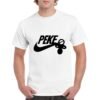 camiseta de algodón de color blanco personalizada con una replica del logo de NIKE poniendo PEKE y colgando un chupete del logo nike