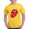 Camiseta unisex de color amarillo personalizada con el icónico logo de los ROLLING STONES