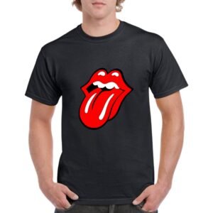 Camiseta unisex de color negro personalizada con el iconico logo de los ROLLING STONES