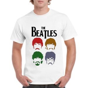 camiseta de color blanco personalizada con las caras de THE BEATLES