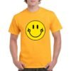 Camiseta de algodón de color naranja personalizada con la cara SMAIL con una sonrisa haciendo una peineta