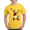Camiseta de algodón de color amarillo personalizada con el iconico fido dido de 7up tocando la guitarra