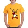 Camiseta de algodón de color naranja personalizada con el iconico fido dido de 7up tocando la guitarra