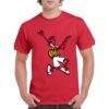 Camiseta de algodón de color rojo personalizada con el iconico fido dido de 7up tocando la guitarra