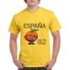Camiseta de algodón de color amarilla personalizada con la historica mascota NARANJITO del mundial de futbol de 1982 de España