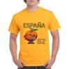 Camiseta de algodón de color naranja personalizada con la historica mascota NARANJITO del mundial de futbol de 1982 de España