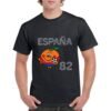 Camiseta de algodón de color negro personalizada con la historica mascota NARANJITO del mundial de futbol de 1982 de España
