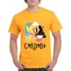 Camiseta de algodón de color naranja personalizada con una ilustracion cubista haciendo referencia a la ciudad de Córdoba