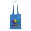 Tote bag color azul personalizado con el logotipo ADIDAS multicolor. Diseño moderno y atractivo.