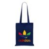 Tote bag color azul marino personalizado con el logotipo ADIDAS multicolor. Diseño moderno y atractivo.