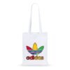 Tote bag color blanco personalizado con el logotipo ADIDAS multicolor. Diseño moderno y atractivo.
