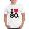 Camiseta algodón de color blanco personalizada con la frase I LOVE 80's y con un corazon rojo