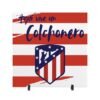 Azulejo ceramico decorado con los colores y escudo del At. de Madrid, personalizado con la frase aqui vive un colchonero