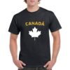 Camiseta unisex algodon de color negro personalizada con la iconica hoja de la bandera de Canada y la palabra CANADÁ