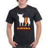Camiseta unisex de color negro personalizada con el iconico simpolo español del TORO DE OSBORNE envuelto en la bandera de ESPAÑA