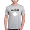 Camiseta unisex algodon de color gris personalizada con la iconica hoja de la bandera de Canada y la palabra CANADÁ
