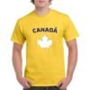 Camiseta unisex algodon de color amarilla personalizada con la iconica hoja de la bandera de Canada y la palabra CANADÁ