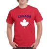 Camiseta unisex algodon de color rojo personalizada con la iconica hoja de la bandera de Canada y la palabra CANADÁ