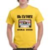 Camiseta color amarillo personalizada con la imagen de una casette, el nombre del ULTIMO DE LA FILA y GIRA 2026