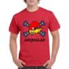 Camiseta unisex de color rojo personalizada con el logo del famoso musico LOQUILLO con la imagen del conocido pájaro loco