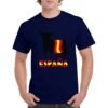 Camiseta unisex de color azul marino personalizada con el iconico simpolo español del TORO DE OSBORNE envuelto en la bandera de ESPAÑA