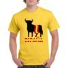 Camiseta unisex de color amarillo personalizada con el iconico simpolo español del TORO DE OSBORNE envuelto en la bandera de ESPAÑA
