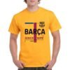 Camiseta de color naranja con el escudo del F.C. Barcelona e indicando Since 1899 con un diseño super moderno
