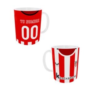 Taza de ceramica blanca de 11 oz, personalizada con la camiseta oficial del Athletic club de Bilbao 2024-2025, personalizada con el nombre y dorsal del comprador