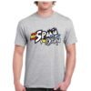 Camiseta de color gris personalizada con un diseño exclusivo de ESPAÑA VOLEY PLAYA. Destacatar que la E de España esta identificada con los colores de la bandera española.