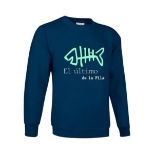 Sudadera clásica unisex de color azul marino personalizada con un dibujo de una raspa y el nombre del famoso grupo musical de los 80's EL ULTIMO DE LA FILA