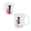 Taza cerámica de color blanco personalizable con el nombre de mujer y su inicial con unos ornamentos florales