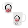 Taza cerámica de color blanco personalizable con el nombre de mujer y su inicial con unos ornamentos florales