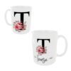 Taza cerámica de color blanco personalizable con el nombre de mujer y su inicial con unos ornamentos florales
