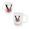 Taza cerámica de color blanco personalizable con el nombre de mujer y su inicial con unos ornamentos florales
