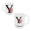 Taza cerámica de color blanco personalizable con el nombre de mujer y su inicial con unos ornamentos florales