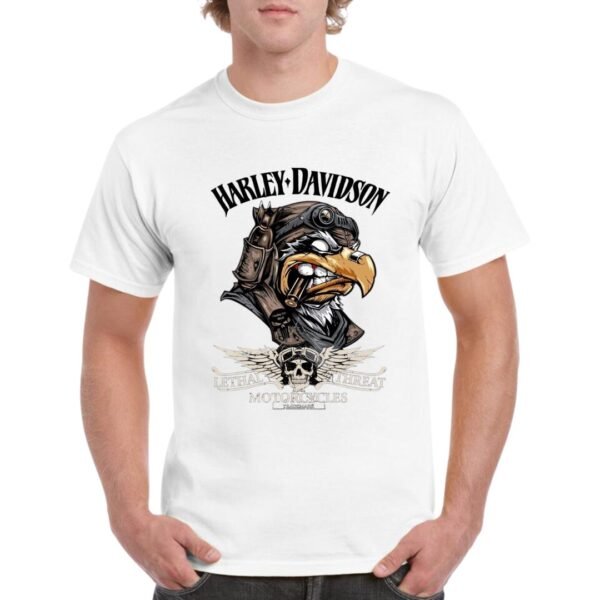 Camiseta de algodón de color blanco personalizada con la famosa águila de la archi conocida marca motera HARLEY DAVIDSON