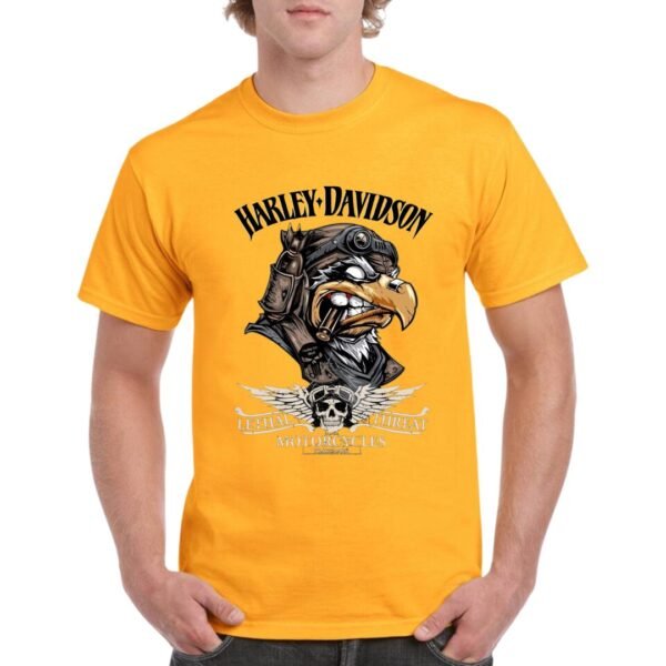 Camiseta de algodón de color naranja personalizada con la famosa águila de la archi conocida marca motera HARLEY DAVIDSON