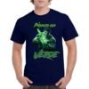 Camiseta de algodon de color azul marino personalizada con el famoso personaje de Marvel HULK, con una cerveza HEINNEKEN en la mana y junto a la frase de YO PIENSO EN VERDE