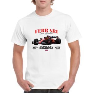 Camiseta algodón de color blanco personalizada con el Ferrari 2025 de Lewis Hamilton