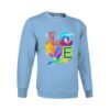 Sudadera clásica de color azul celeste personalizada con la palabra LOVE con un diseño super atractivo y colorido