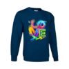 Sudadera clásica de color azul marino personalizada con la palabra LOVE con un diseño super atractivo y colorido