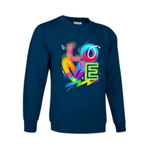 Sudadera clásica de color azul marino personalizada con la palabra LOVE con un diseño super atractivo y colorido