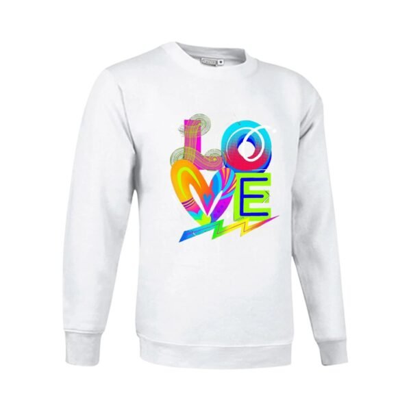 Sudadera clásica de color blanco personalizada con la palabra LOVE con un diseño super atractivo y colorido