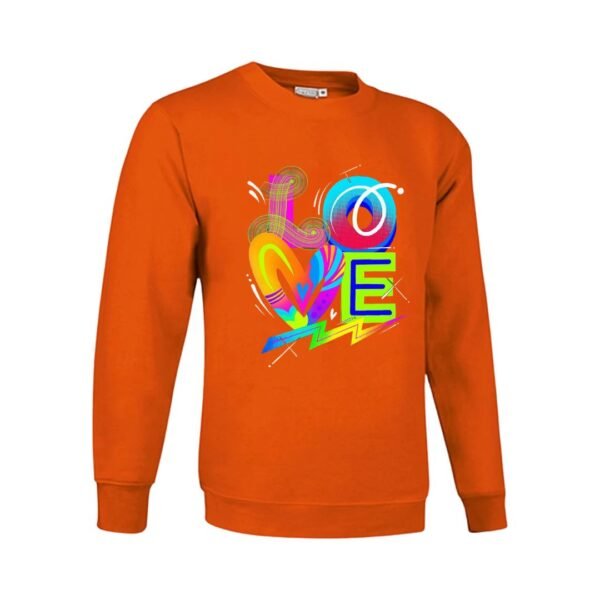 Sudadera clásica de color naranja personalizada con la palabra LOVE con un diseño super atractivo y colorido