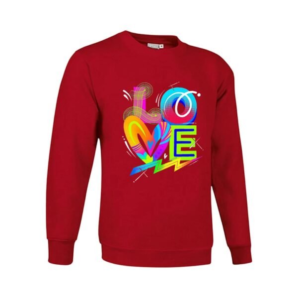 Sudadera clásica de color rojo personalizada con la palabra LOVE con un diseño super atractivo y colorido