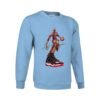 Sudadera clásica de color azul celeste personalizada con una ilustración del grandisimo MICHAEL JORDAN con sus famosas zapatillas NIKE Air Jordan