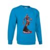 Sudadera clásica de color azul tropical personalizada con una ilustración del grandisimo MICHAEL JORDAN con sus famosas zapatillas NIKE Air Jordan